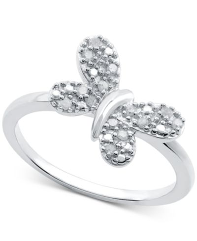 Кольцо с бриллиантовой кластерной бабочкой (1/10 ct. t.w.), стерлинговое серебро