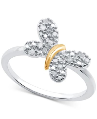 Кольцо Diamond Butterfly из стерлингового серебра и позолоченного золота 14k