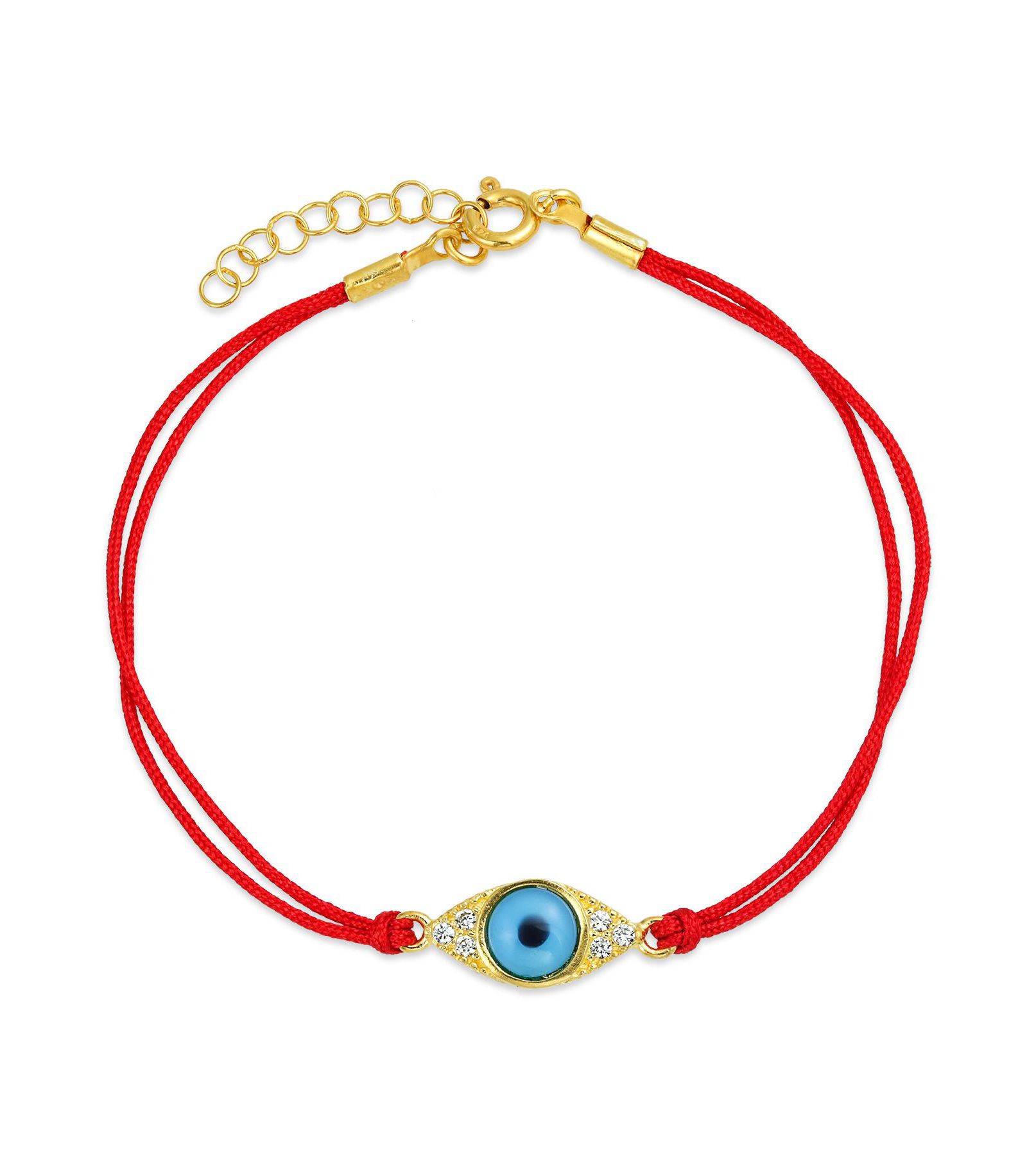 Браслет Bling Jewelry Sterling Silver Delicate Turkish Evil Eye Red String CZ Cubic Zirconia Accent Gold Plated