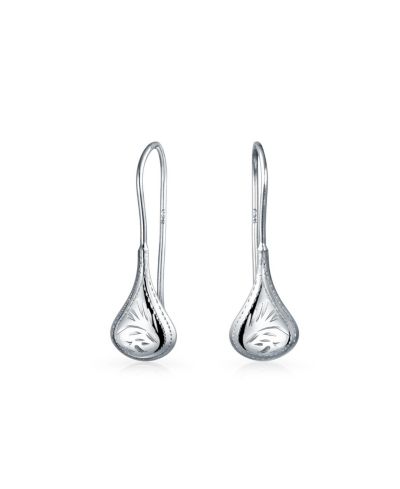 Bling Jewelry Серьги-капли из стерлингового серебра Carved Etched Puffed Pear