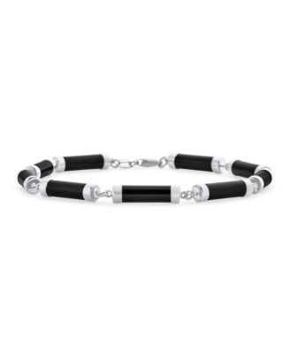 Bling Jewelry Asian Style Onyx Tube Bar Link Bracelet Gold Plated .925 Silver