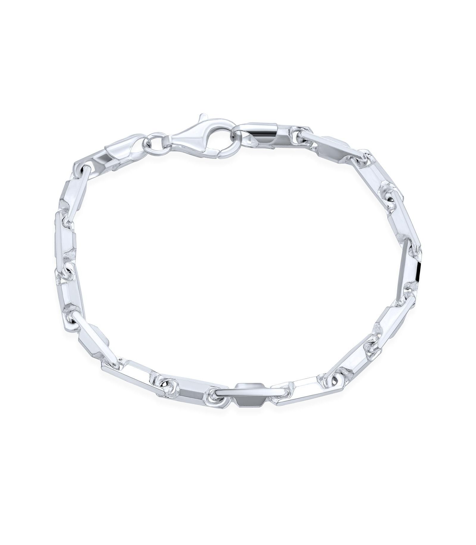 Bling Jewelry Men's Sleek Flat Bar Hexagon Mechanic Link Bracelet .925 Sterling Silver 8"