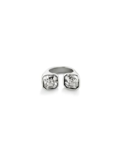 UNOde50 Sterling Silver Plated Metal Alloy Ring with White Faceted Crystal at the Ends