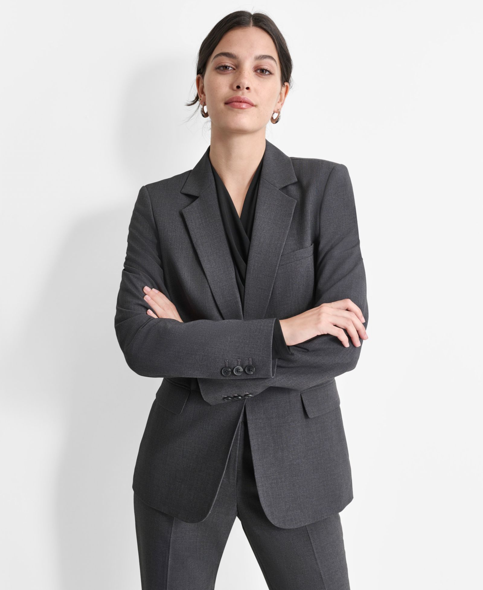 DKNY Women’s Notch-Lapel Button-Front Long-Sleeve Blazer