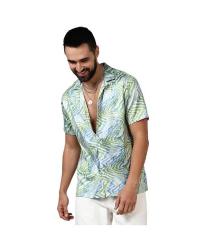 Campus Sutra Men's Grass Green & Navy Blue Ripple Shirt