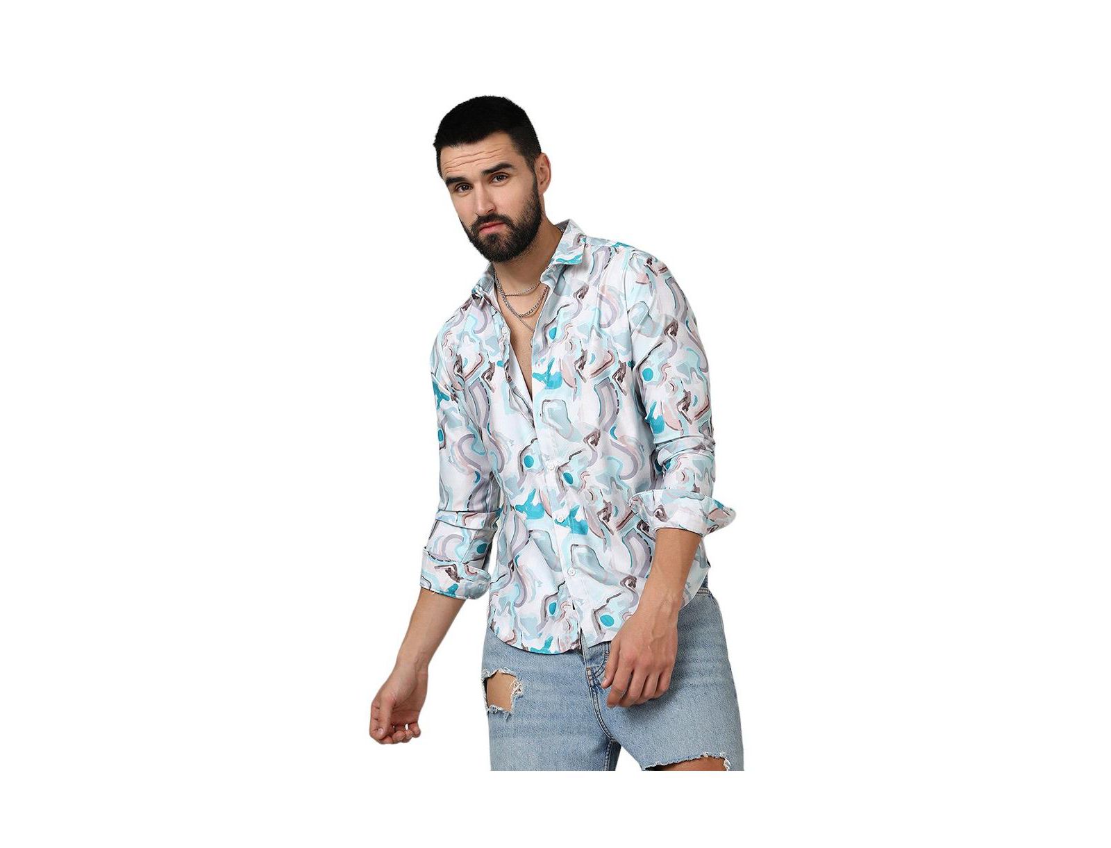 Мужская рубашка Campus Sutra Sky Blue & Ivory White Fluid Fade