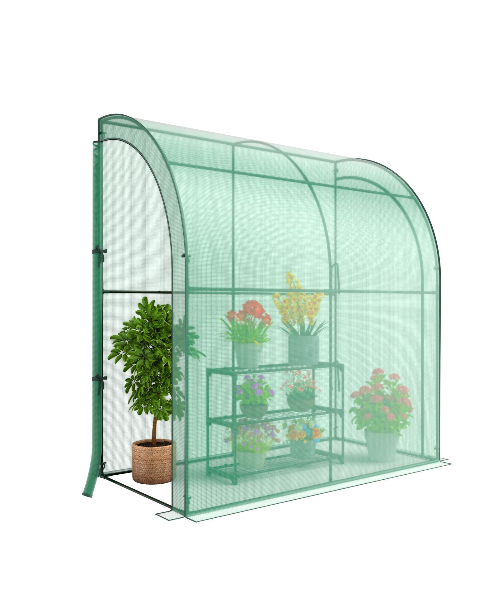 SKONYON 7 x 3.5 x 7 Feet Lean-to Greenhouse with Flower Rack