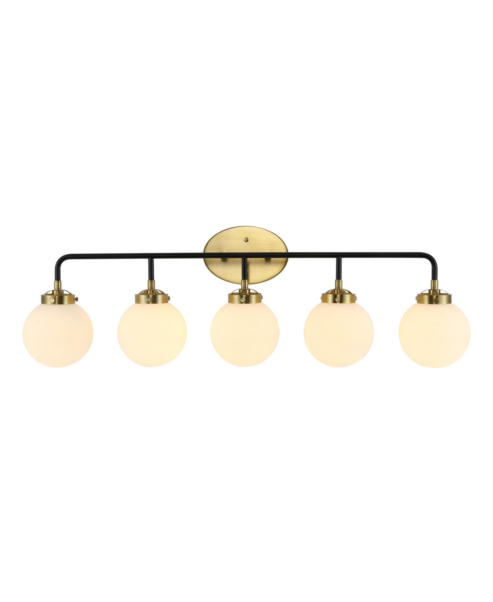 JONATHAN Y Caleb 38" 5-Light Contemporary Transitional Iron/Glass LED Vanity Light, Brass