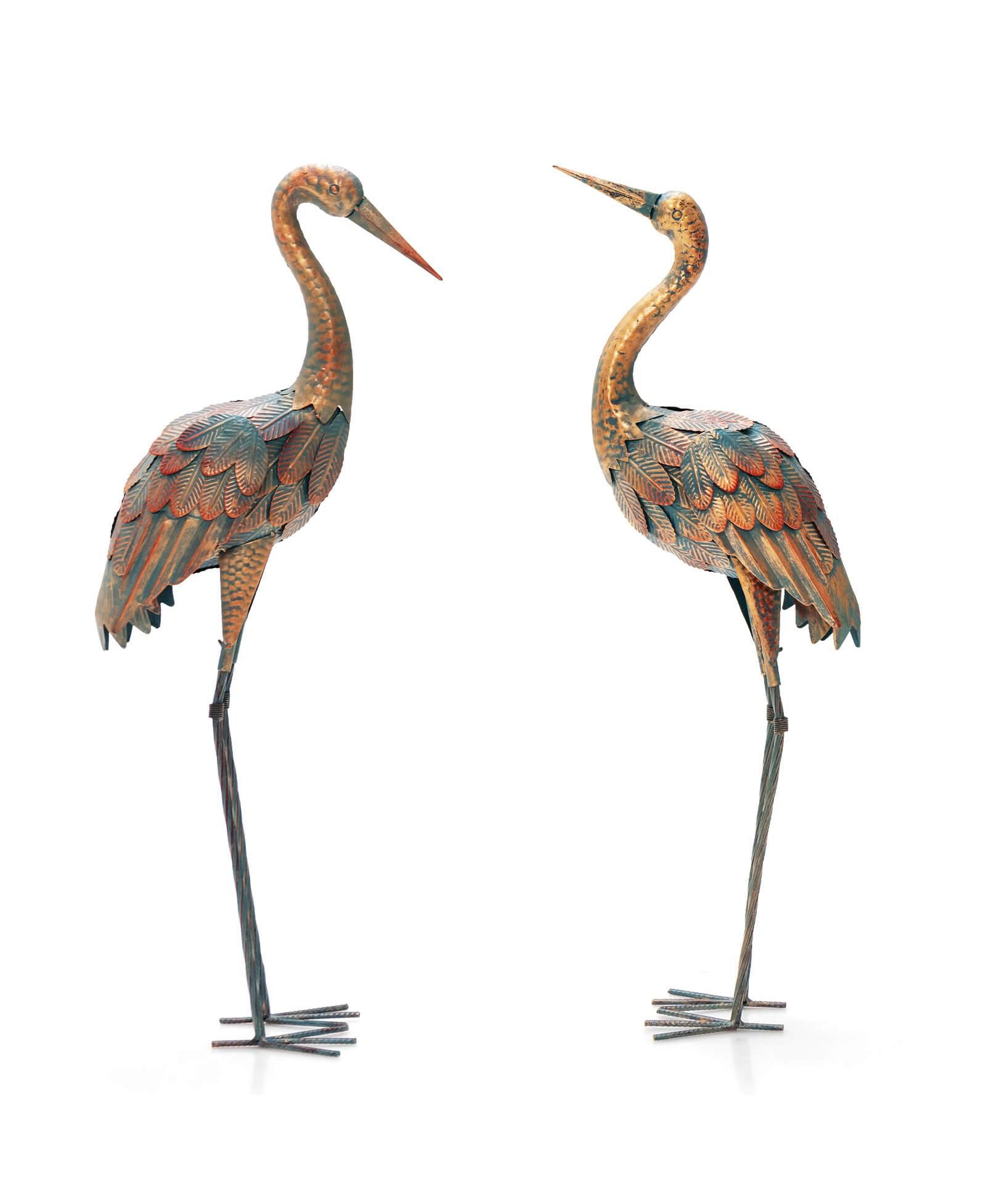 Набор из 2 статуэток птиц Crane Garden из металла с U-образными колышками для сада и пруда