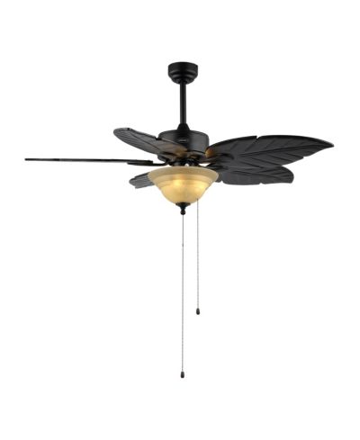 Poinciana 52" 3-Light Coastal Bohemian Iron/Wood Palm Leaf LED Ceiling Fan with Pull Chain, Black
