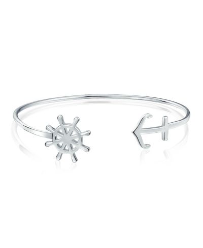 Bling Jewelry Браслет-манжет Bangle Cuff Nautical Ocean Vacation Ship Wheel Layering Boat Anchor Sterling Silver