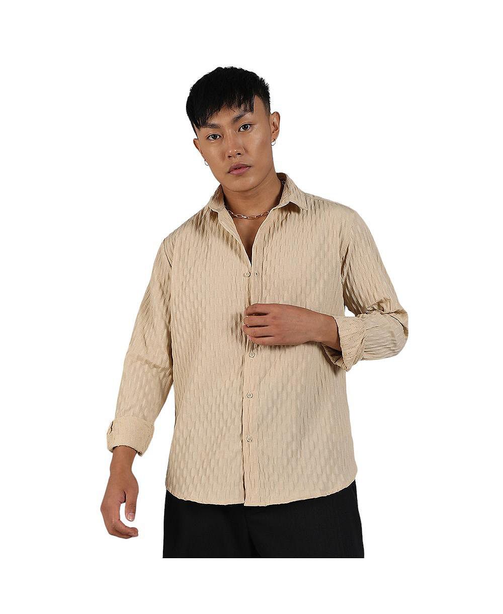 Мужская рубашка Campus Sutra Butter Yellow Crinkled-Weave