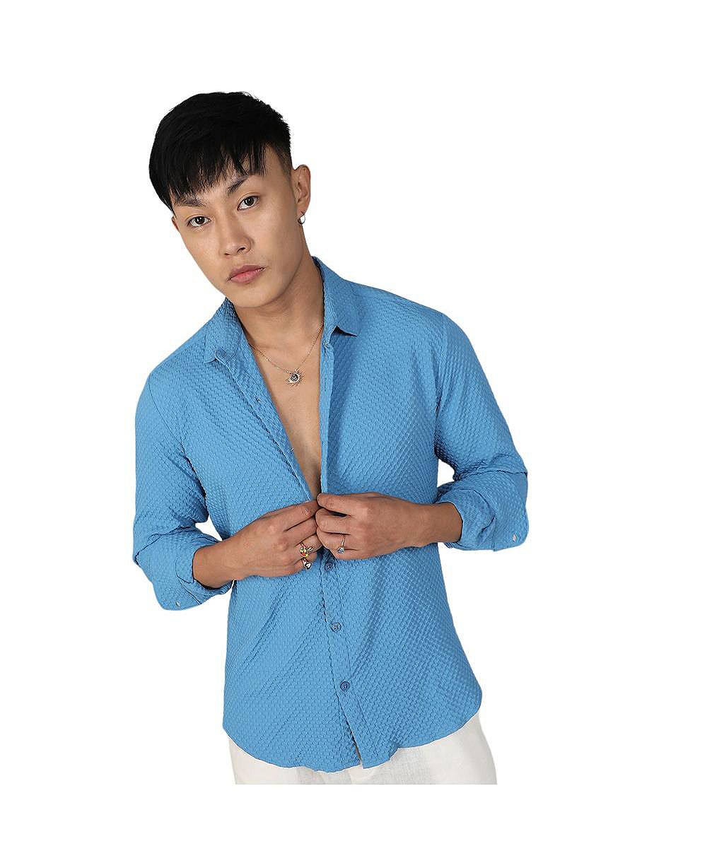 Мужская рубашка Campus Sutra Sky Blue Textured Micro Buffalo Check