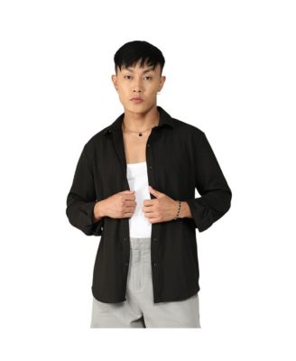 Cahoot Men's Campus Sutra Onyx Black Stripe-Creased Shirt