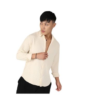 Cahoot Men's Campus Sutra Pale Yellow Textured Weave Shirt