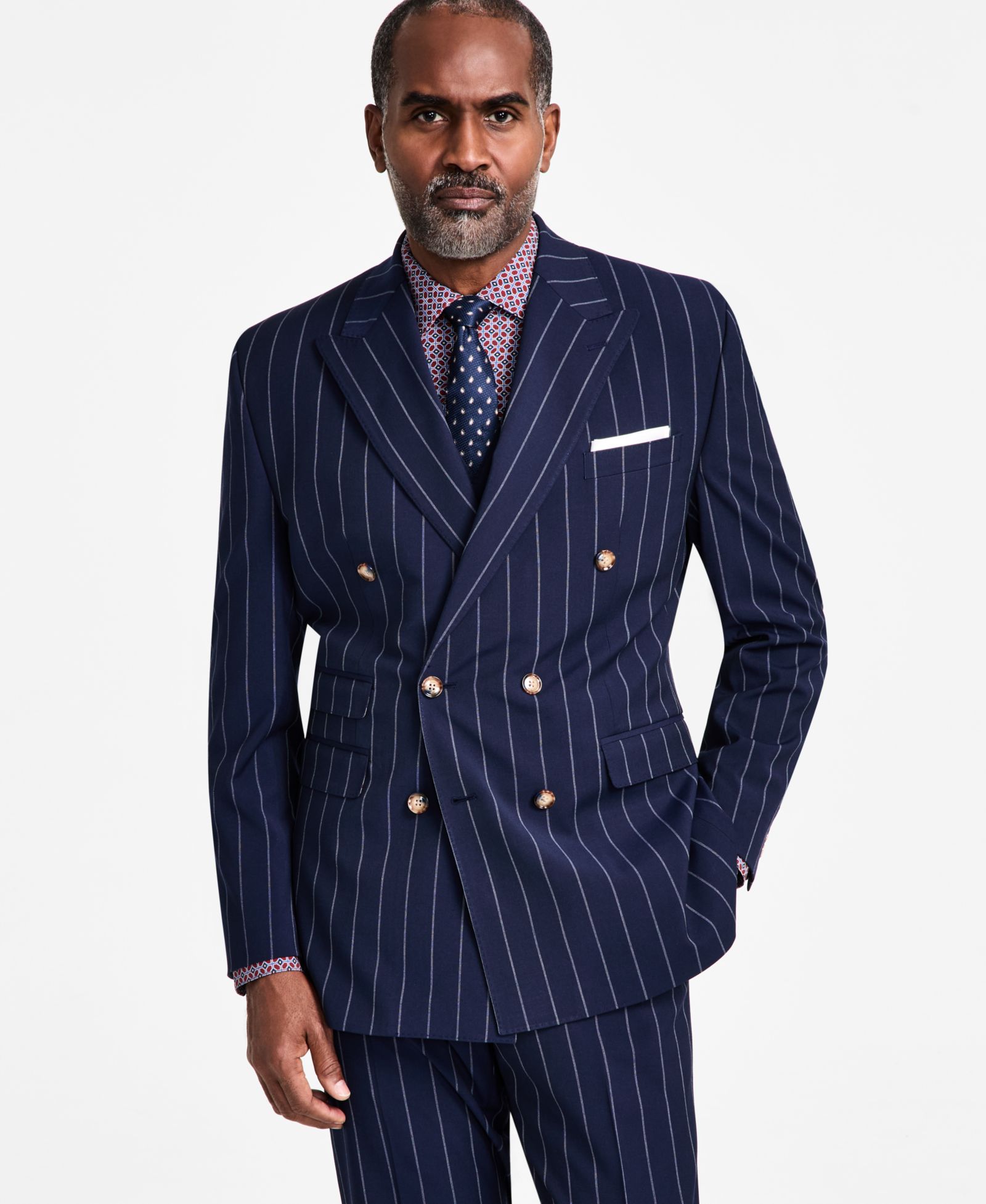 Tayion Collection Men's Pinstriped Double-Breasted Suit Jacket