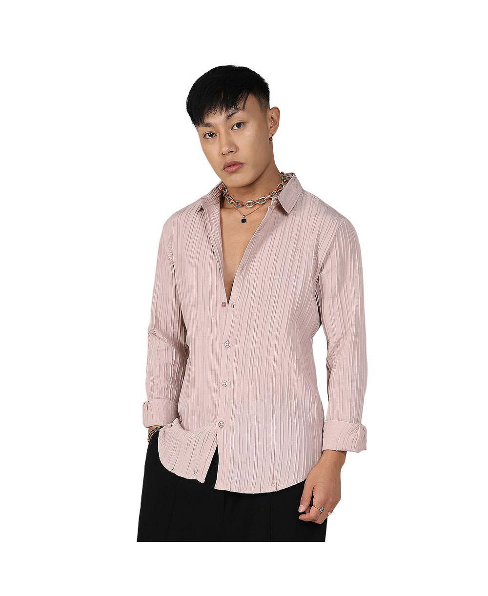 Cahoot Men's Campus Sutra Blush Pink Self-Design Striped Shirt