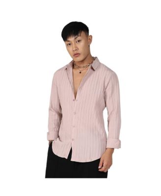 Cahoot Men's Campus Sutra Blush Pink Self-Design Striped Shirt
