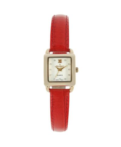 Peugeot Women's 20mm Square Watch with Glossy Red Leather Strap