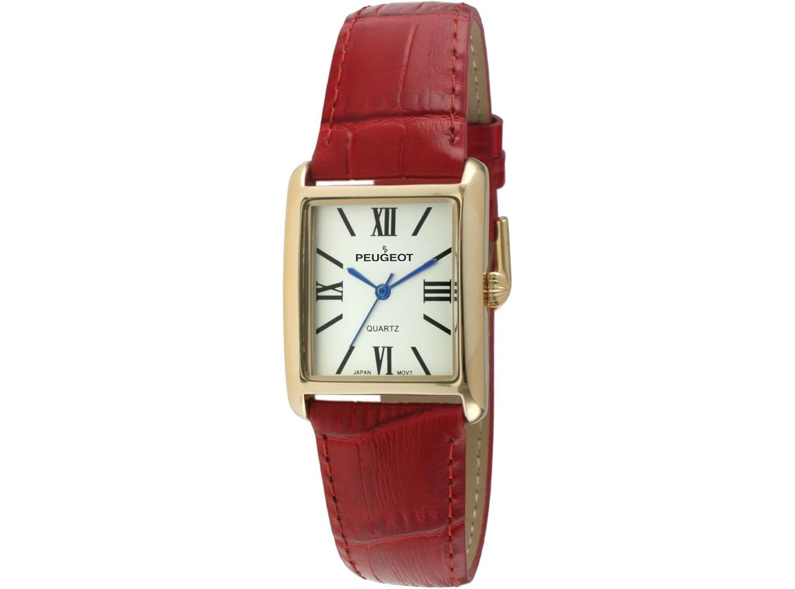 Peugeot Women's Tank Watch Roman Dial Red Leather Strap
