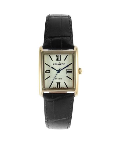 Peugeot Women's Tank Watch Roman Dial Black Leather Strap