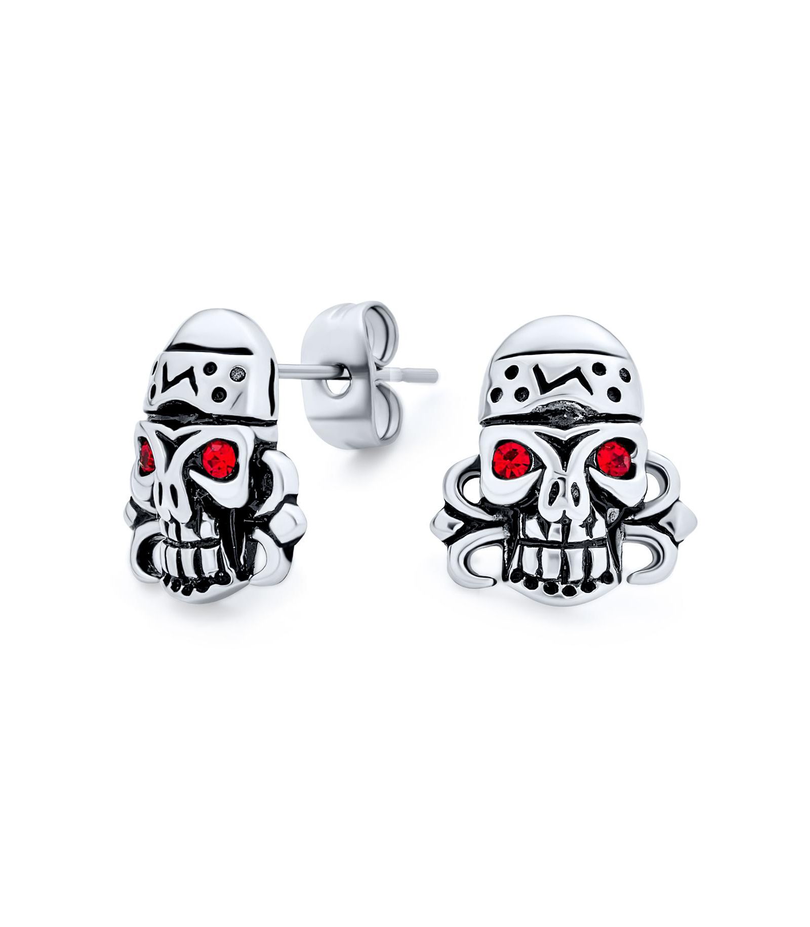 Серьги-гвоздики Bling Jewelry Devil Red Eye Dia De Los Muertos Pirate Skull Stainless Steel