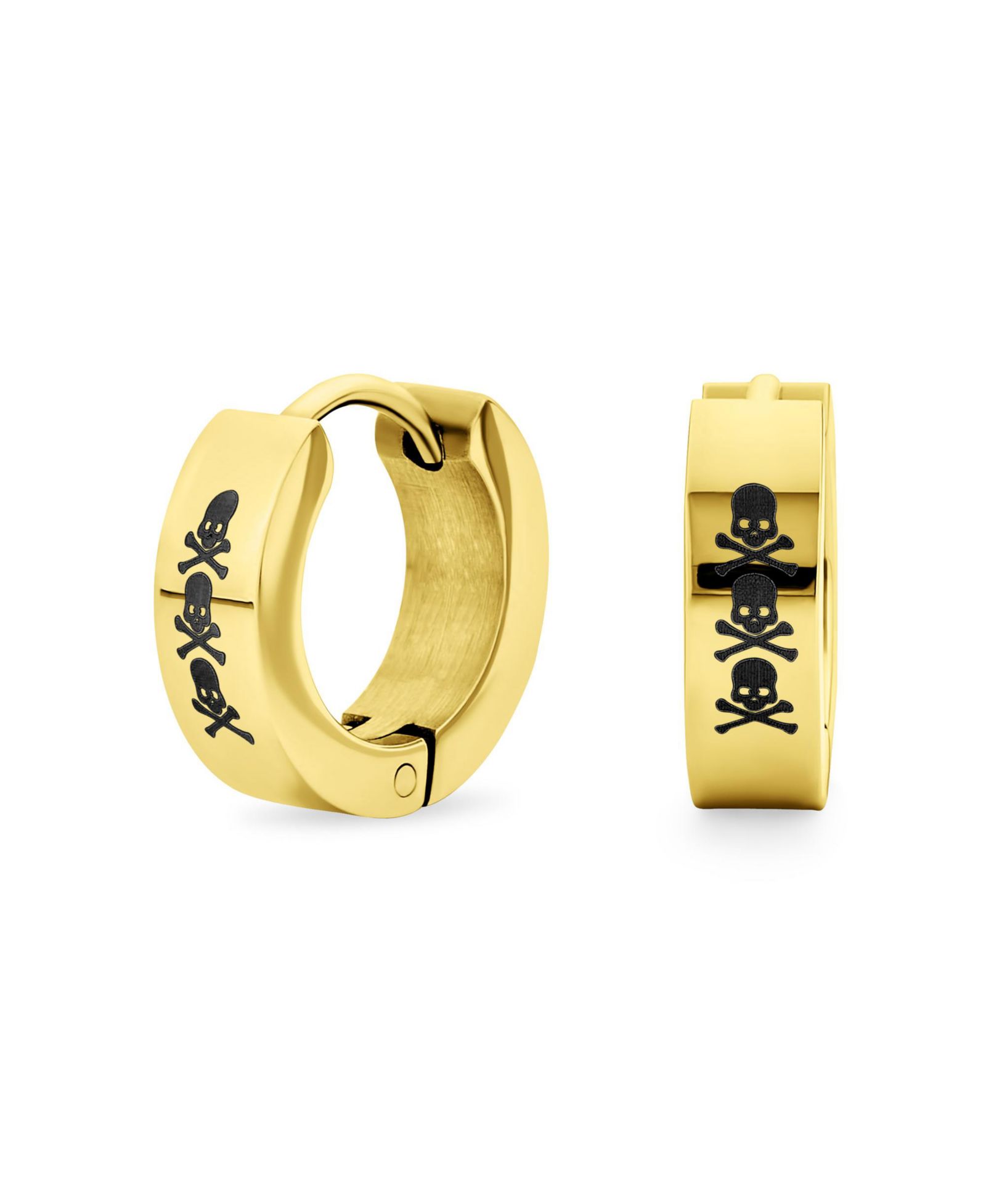 Bling Jewelry мини-серьги-кольца со стилем черепа и костей, золотистый цвет, нержавеющая сталь