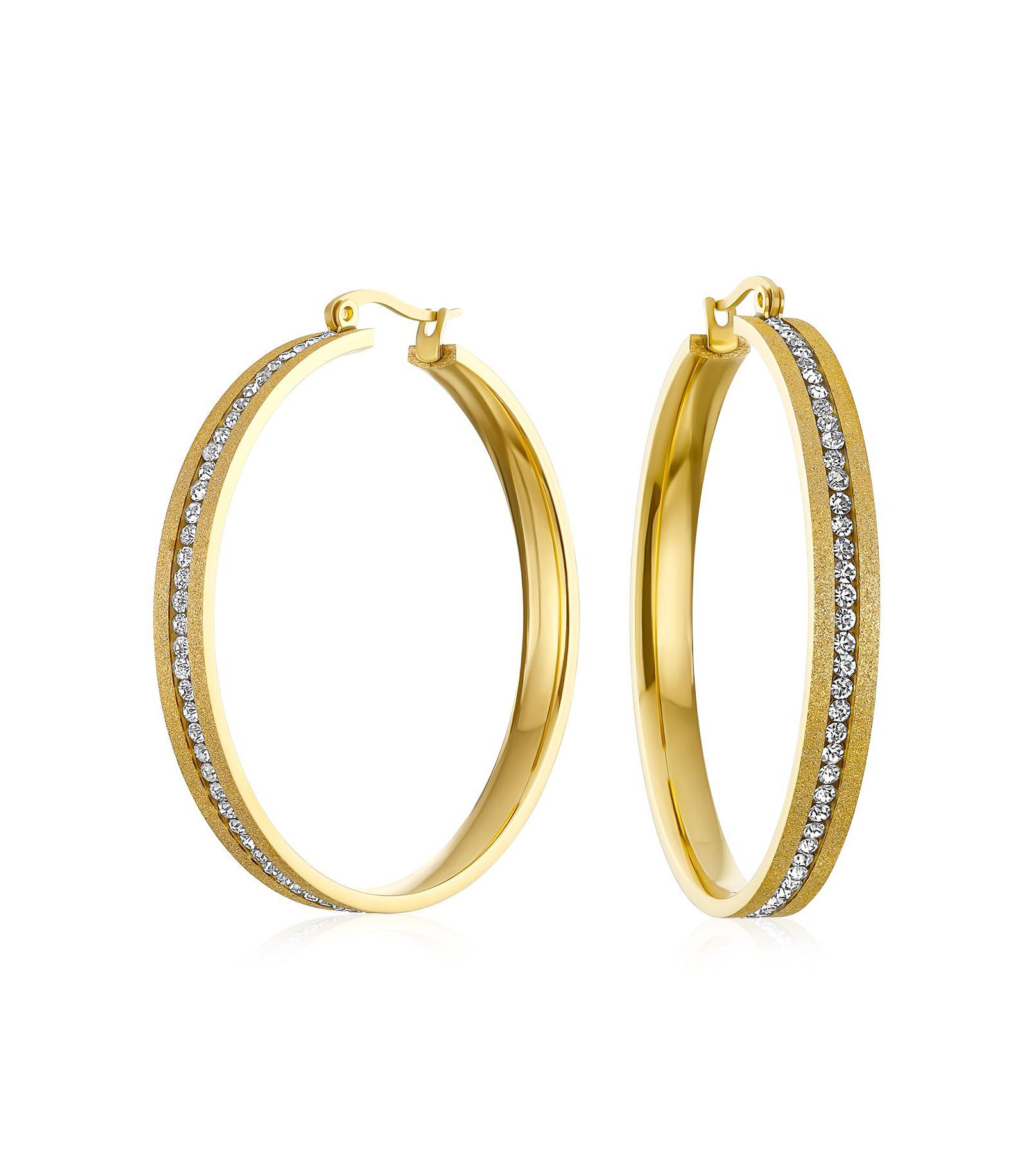 Bling Jewelry Big Channel Set CZ Statement Hoop Earrings Silver Tone Stainless Steel