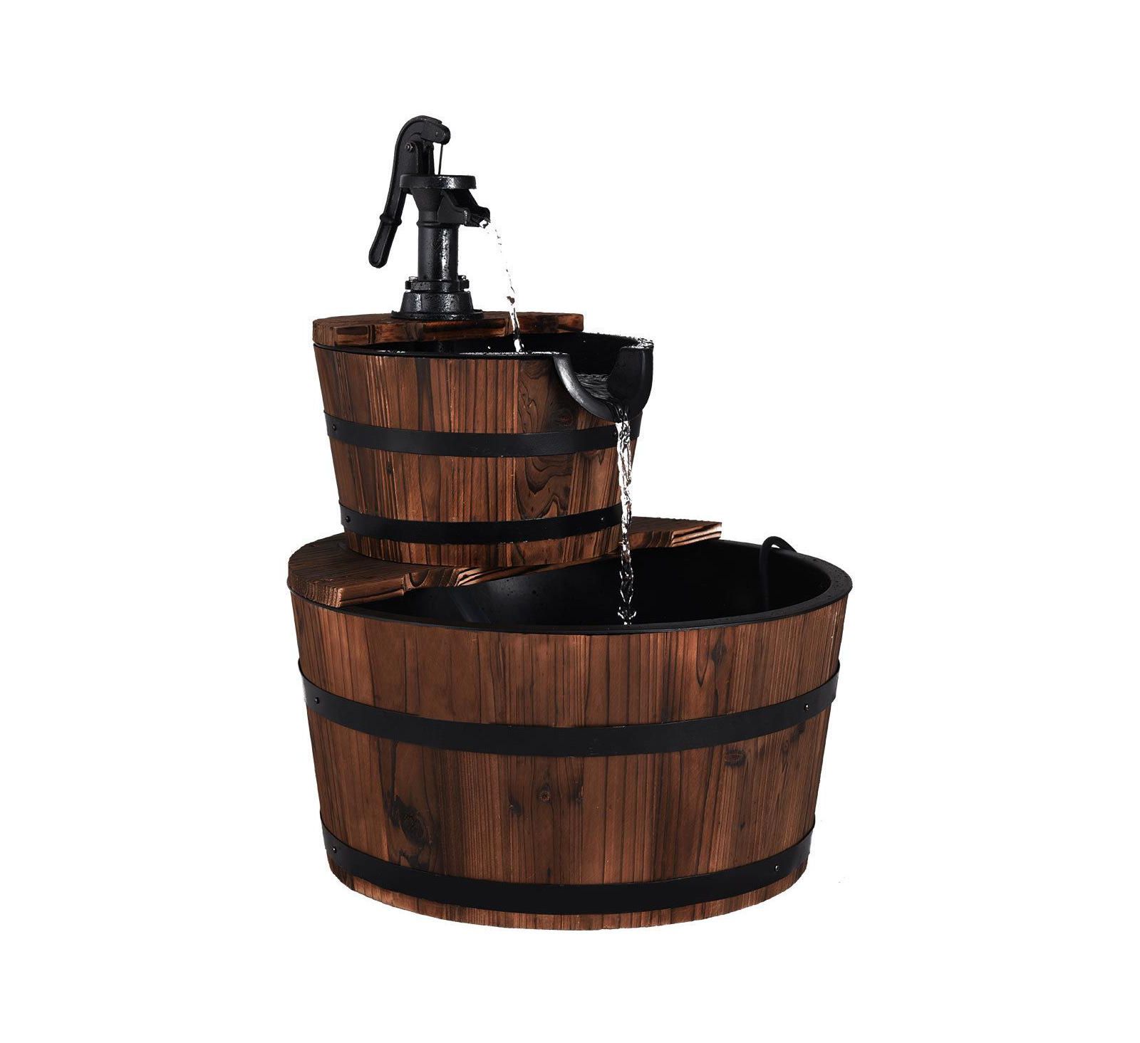 Деревянный водопадный фонтан SKONYON 2-Tiers Outdoor Barrel with Pump
