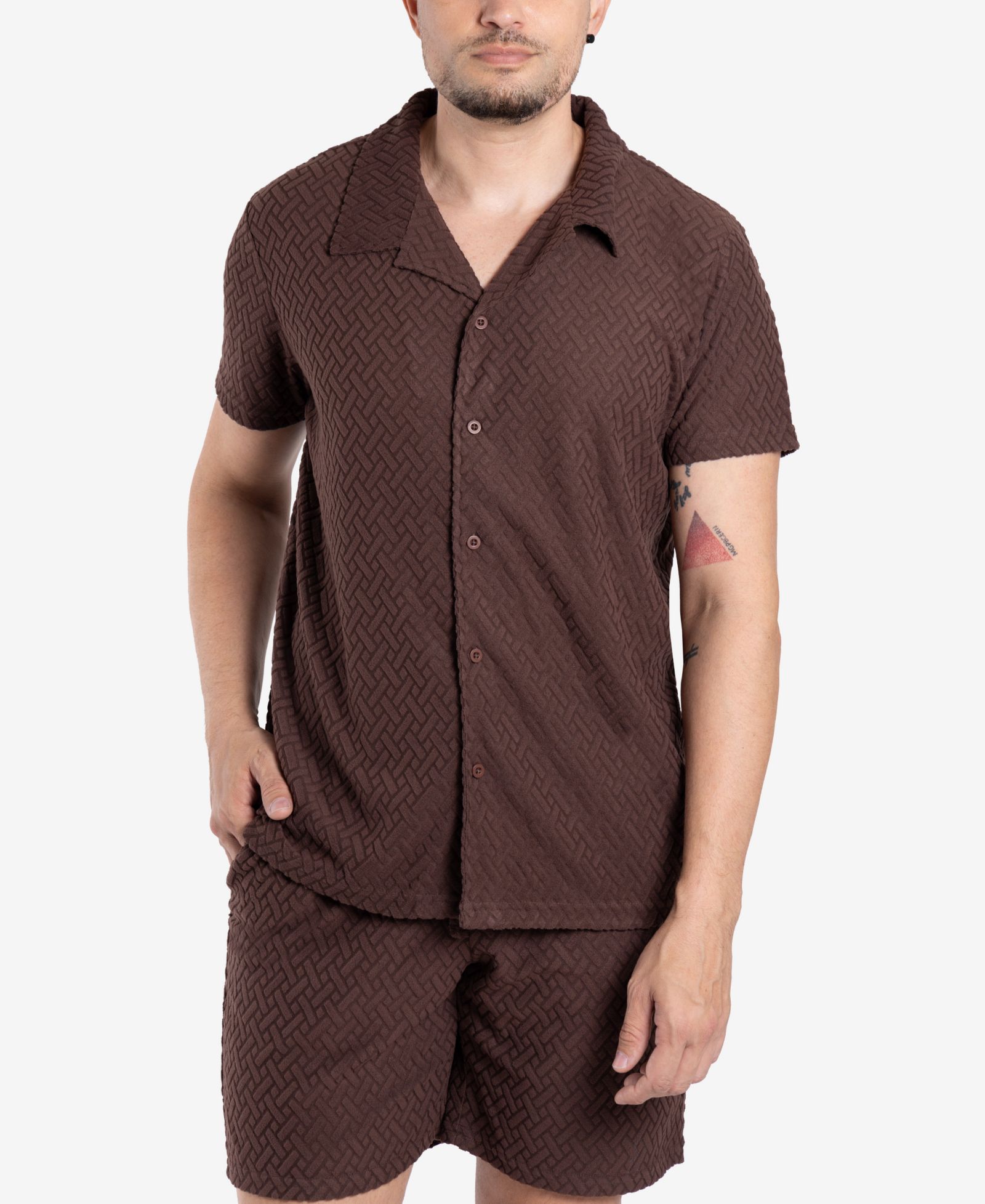 Мужская рубашка SPRING + MERCER Casual Textured Camp Collar Short Sleeve