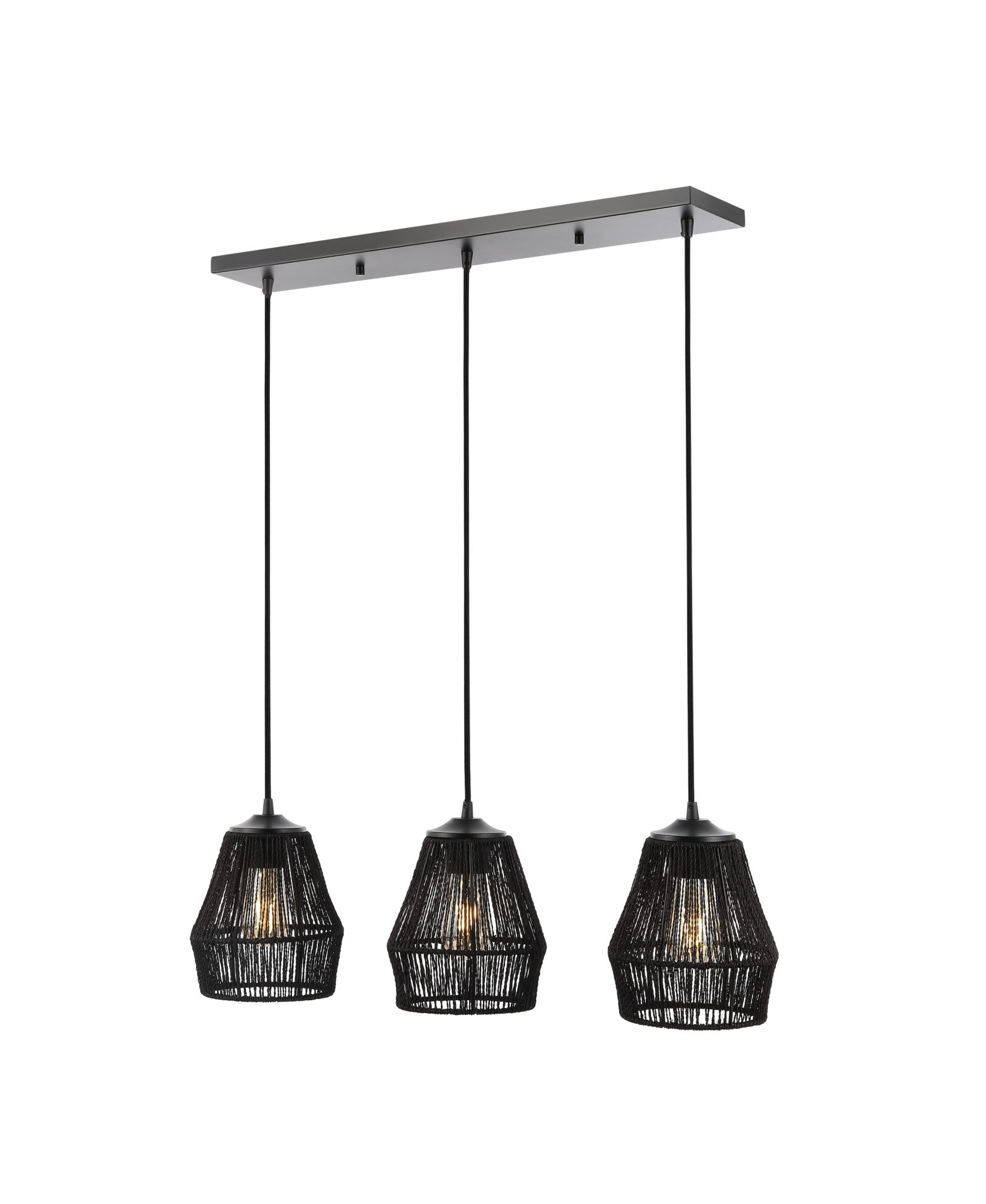 Подвесной светильник Ibiza Island 30" 3-Light Woven Rope/Metal Bohemian Coastal LED Linear Black