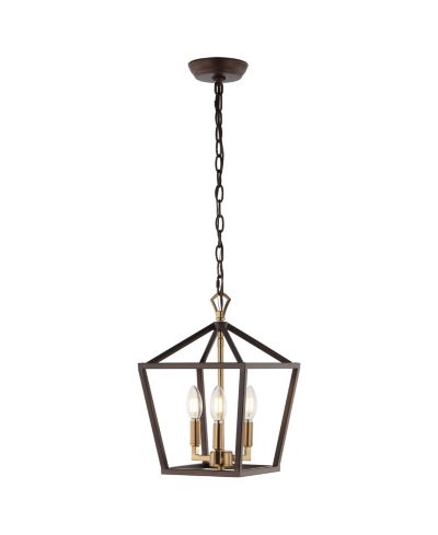 Ojai 10" 3-Light Iron Classic Modern Lantern LED Pendant, Oil Rubbed Bronze/Brass Gold