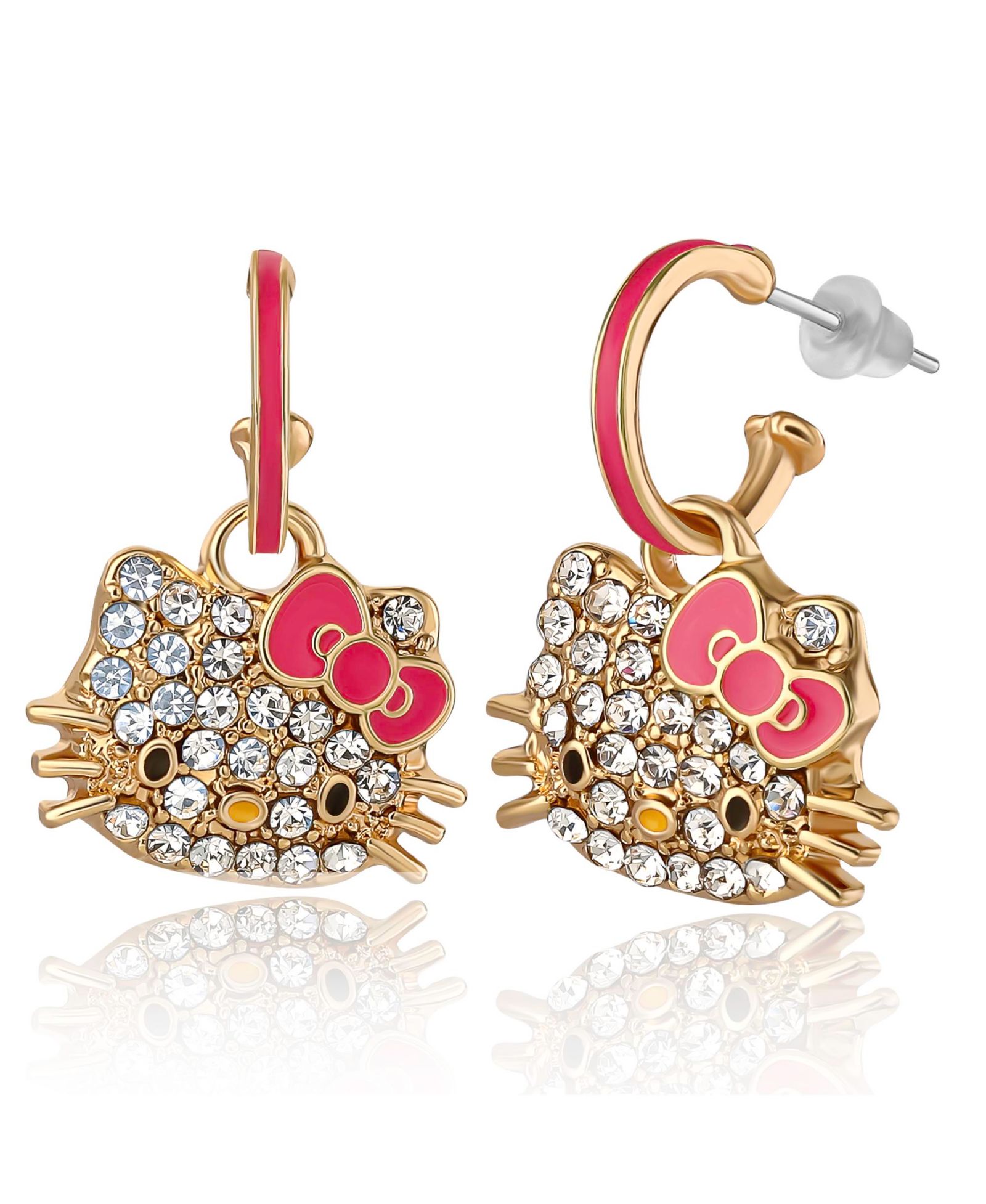 Hello Kitty Sanrio серьги-кольца с кристаллами Pave