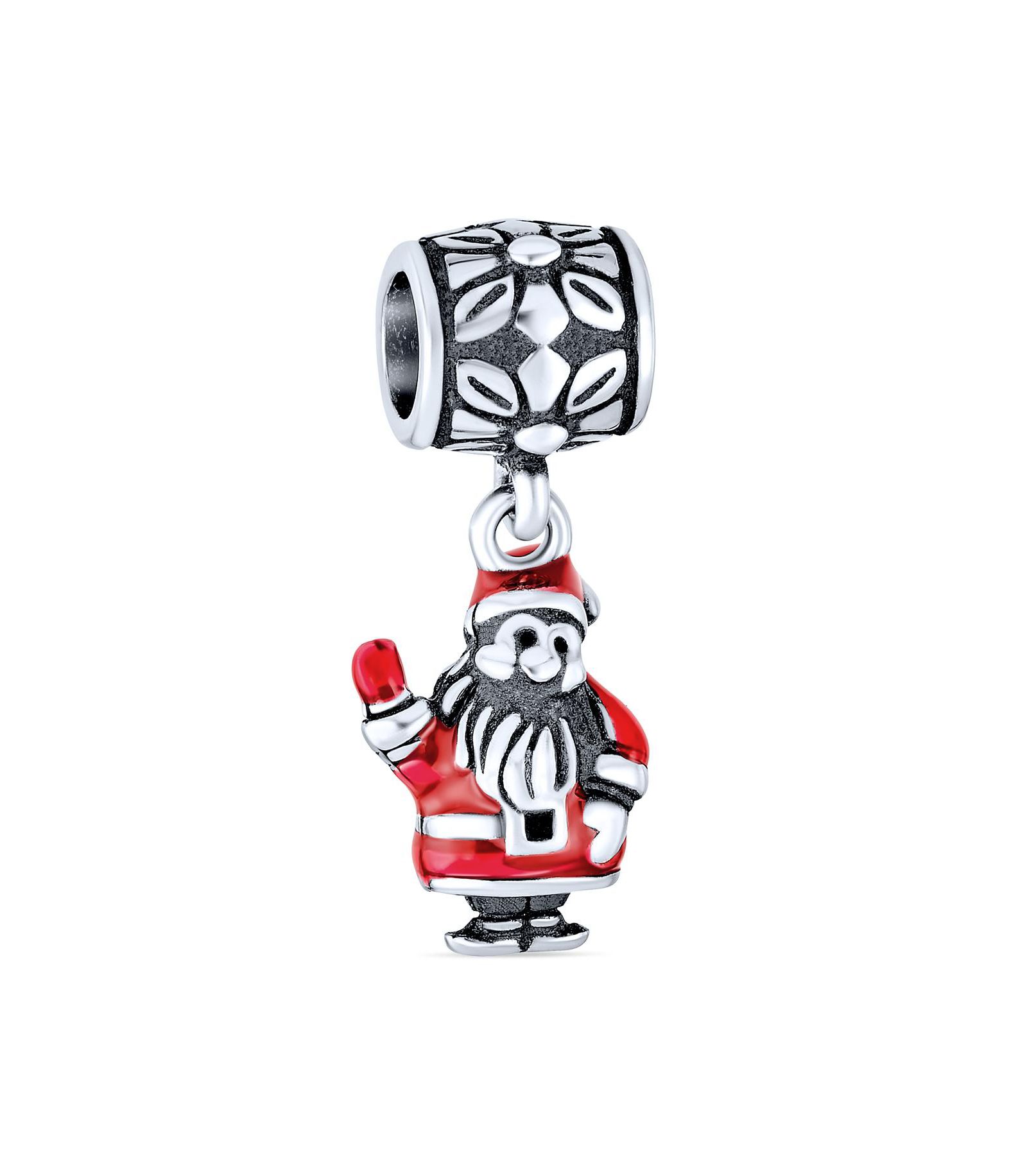 Bling Jewelry Santa Claus Enamel Dangle Charm Bead for Bracelet .925 Sterling Silver