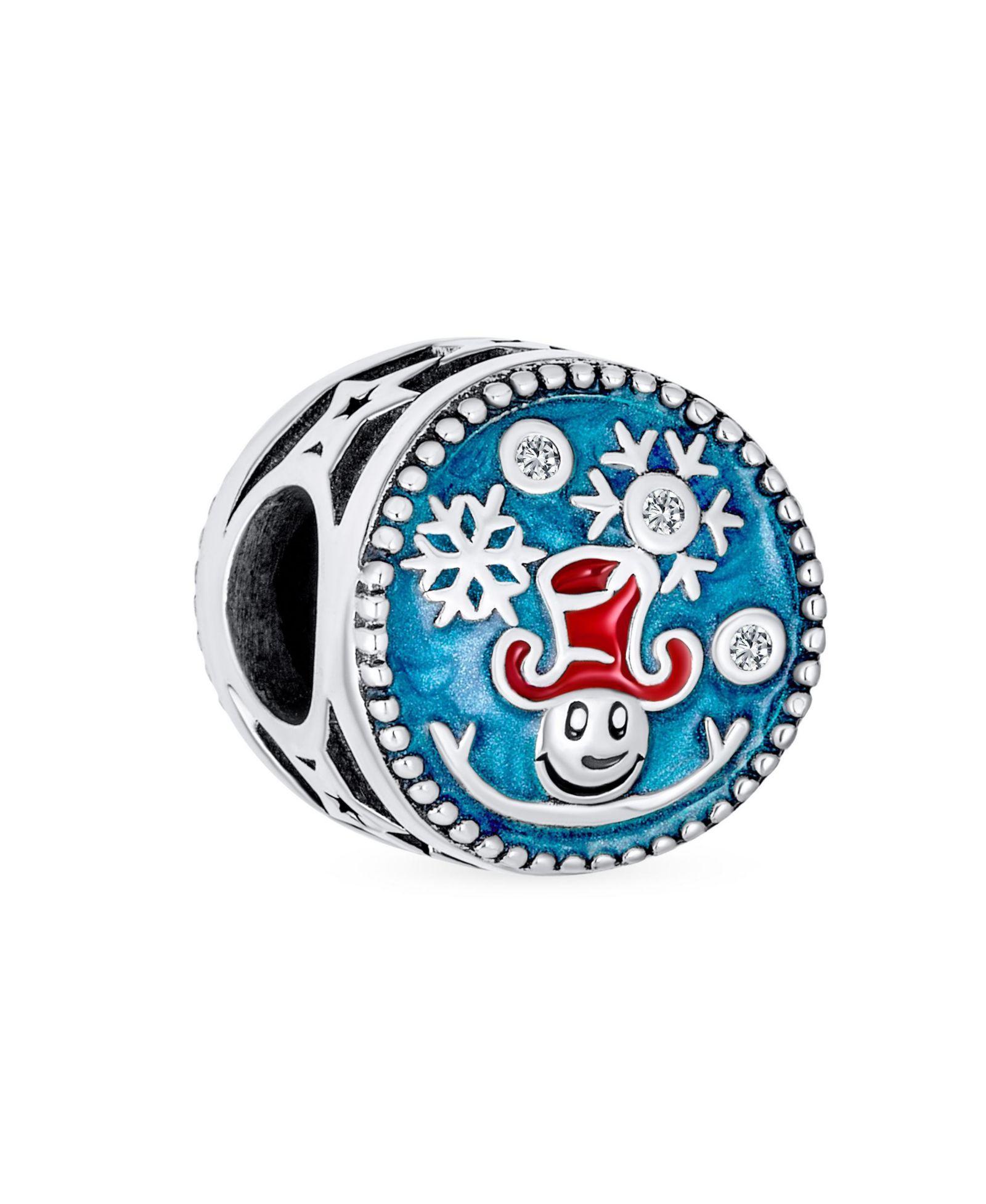 Bling Jewelry Frozen Blue Enamel Snowflake Charm Bead for Bracelet .925 Sterling Silver