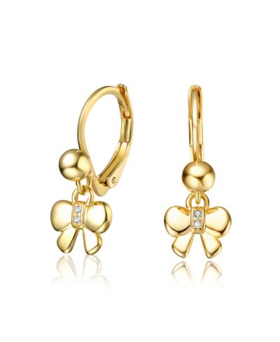 GiGiGirl Charming 14K Gold Plated Dainty CZ Bow Drop Lever-Back Earrings