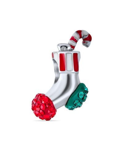 Подвеска-шарм Bling Jewelry Sterling Silver Red Green Crystal Candy Cane для браслета