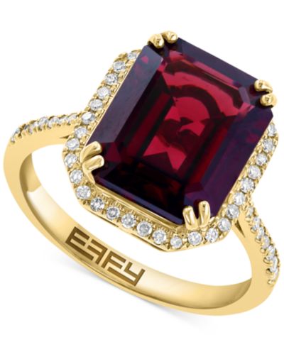 EFFY® Кольцо Halo с гранатом (6 ct. t.w.) и бриллиантом (1/5 ct. t.w.) в золоте 14k