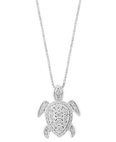 EFFY® Diamond Sea Turtle 18" Pendant Necklace (1/4 ct. t.w.) in Sterling Silver