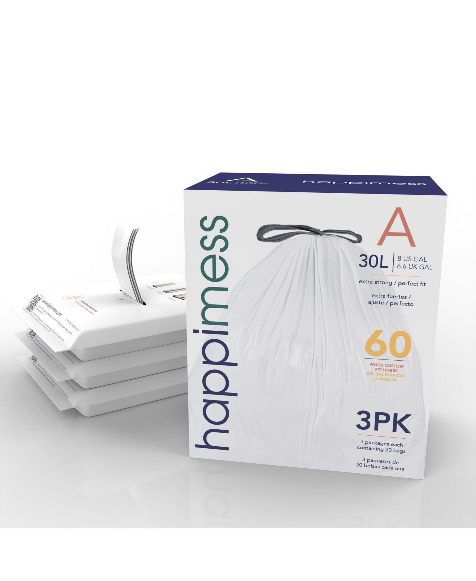 Happimess Unscented Drawstring Slim Trash Bags, 60-Count