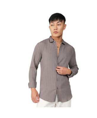 Cahoot Men's Campus Sutra Ash Grey Self-Design Striped Shirt