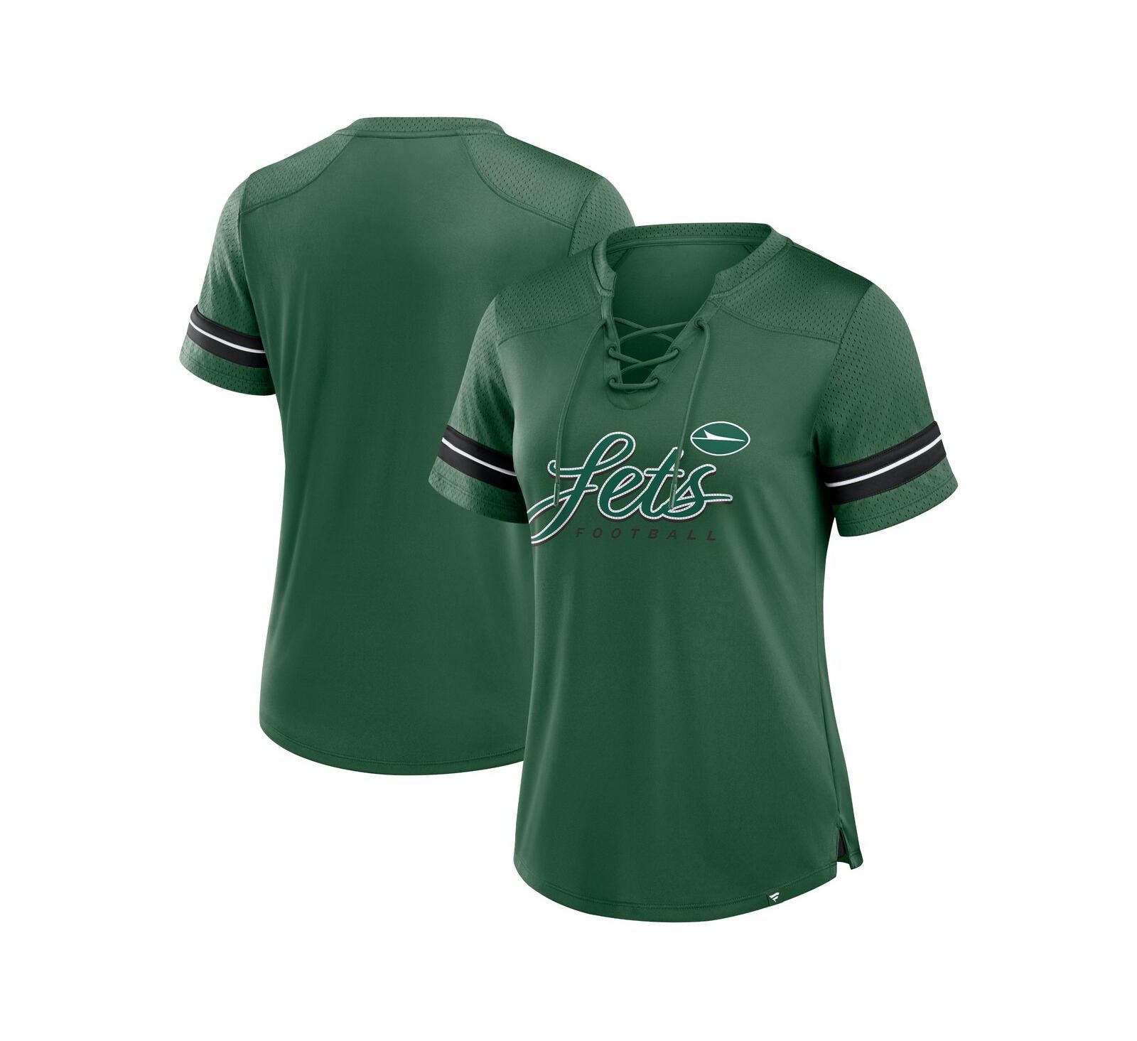 Футболка Fanatics Women's Green New York Jets Play Script Lace-Up