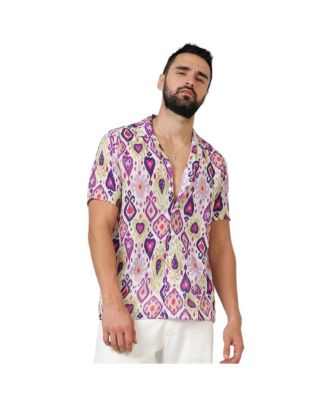 Campus Sutra Men's Lavender & Pear Yellow Ethnic Shirt