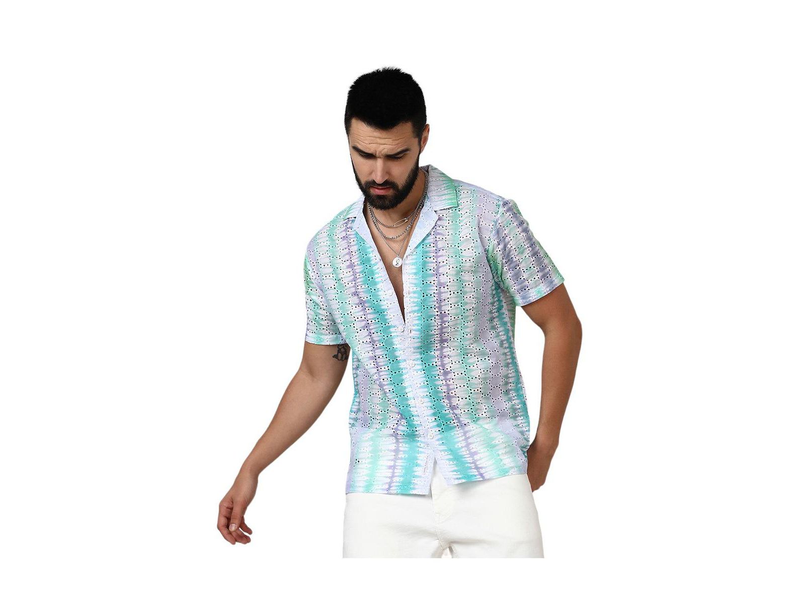 Рубашка Men's Sea Green & Lavender Horizontal Tie-Dye
