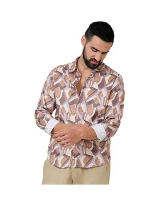 Campus Sutra Men's Pale Yellow & Mocha Brown Abstract Block Shirt