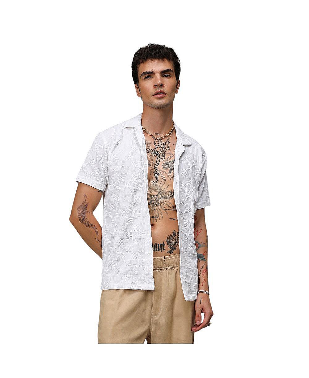 Men's Chalk White Creased-Check Shirt