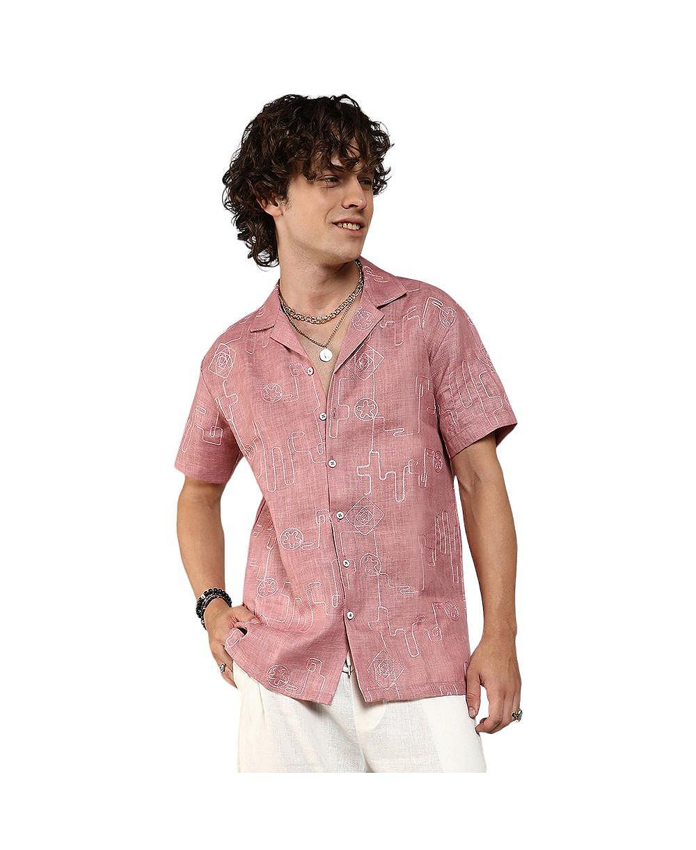 Men's Rouge Pink Embroidered Lined Shirt