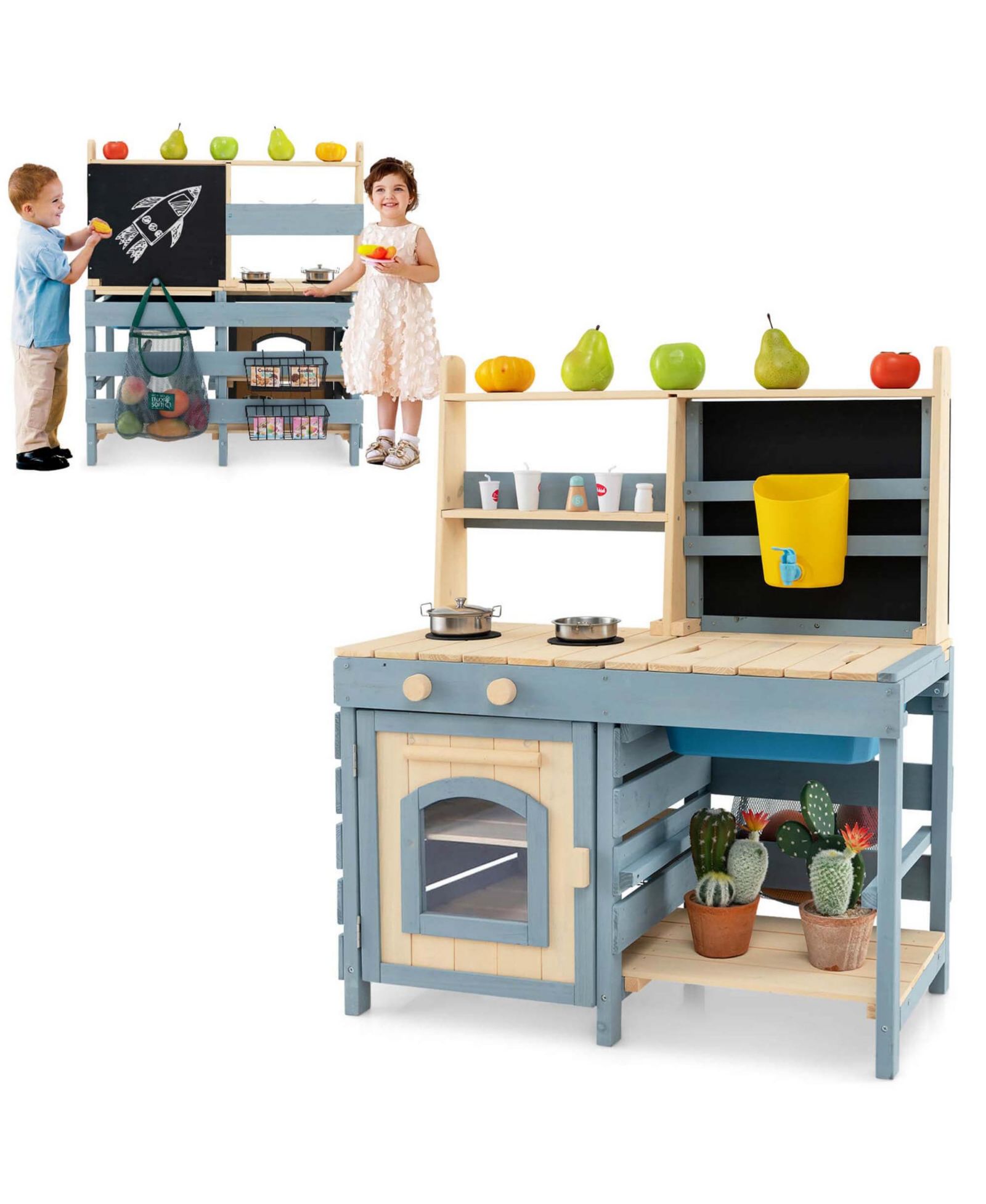 Игровая кухня для улицы 2-In-1 с краном и корзинами