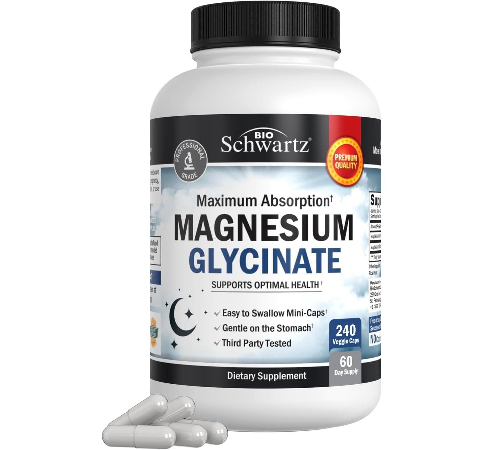 BioSchwartz Magnesium Glycinate 500mg капсулы | Максимальное усвоение магния | 240 шт.