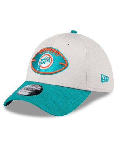 Мужская кепка New Era Stone/Aqua Miami Dolphins 2024 Sideline Historic 39THIRTY Flex